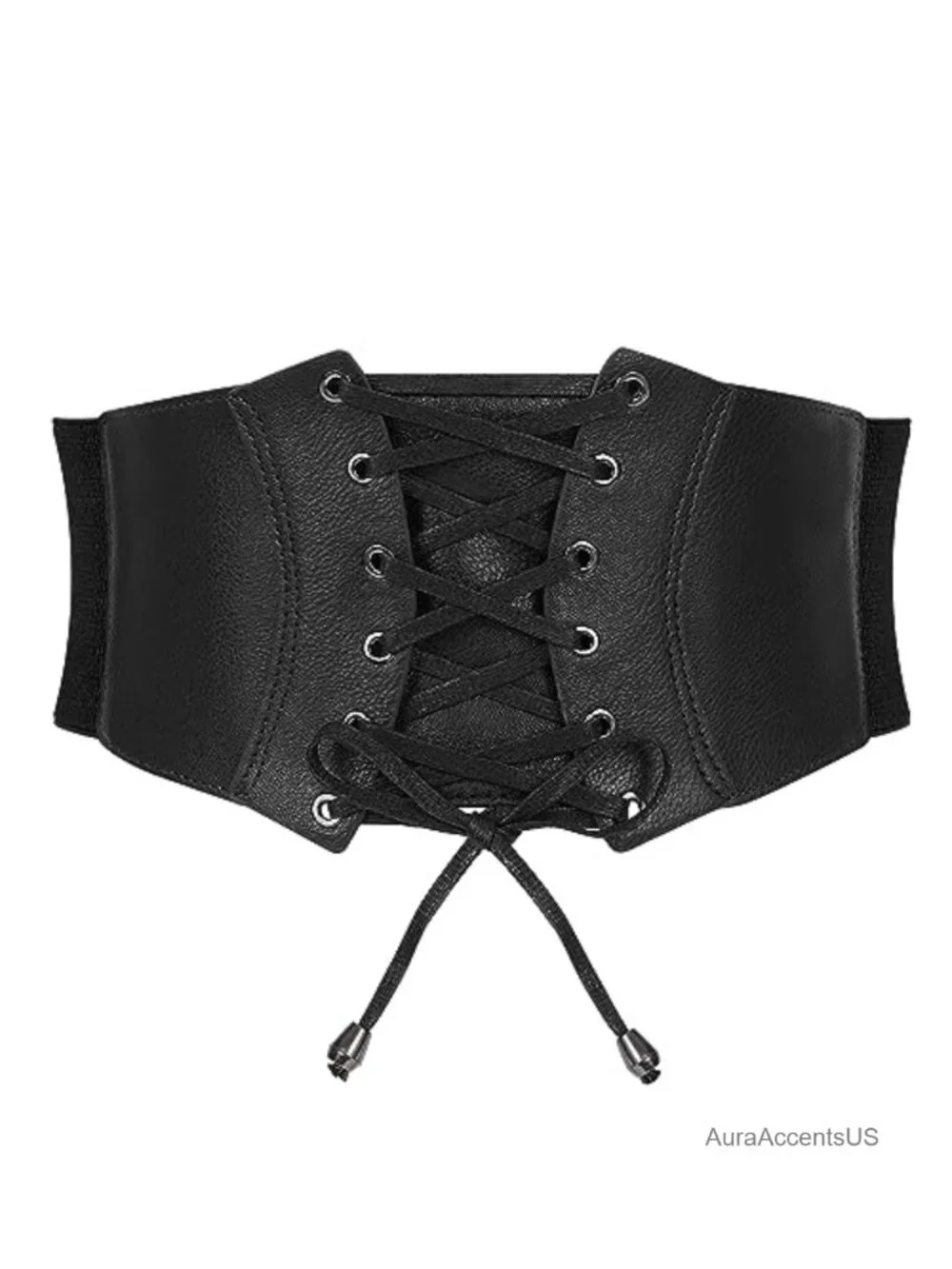 Wide Elastic Faux Leather Corset Belt Lace-up Waspie Waist Belt Women